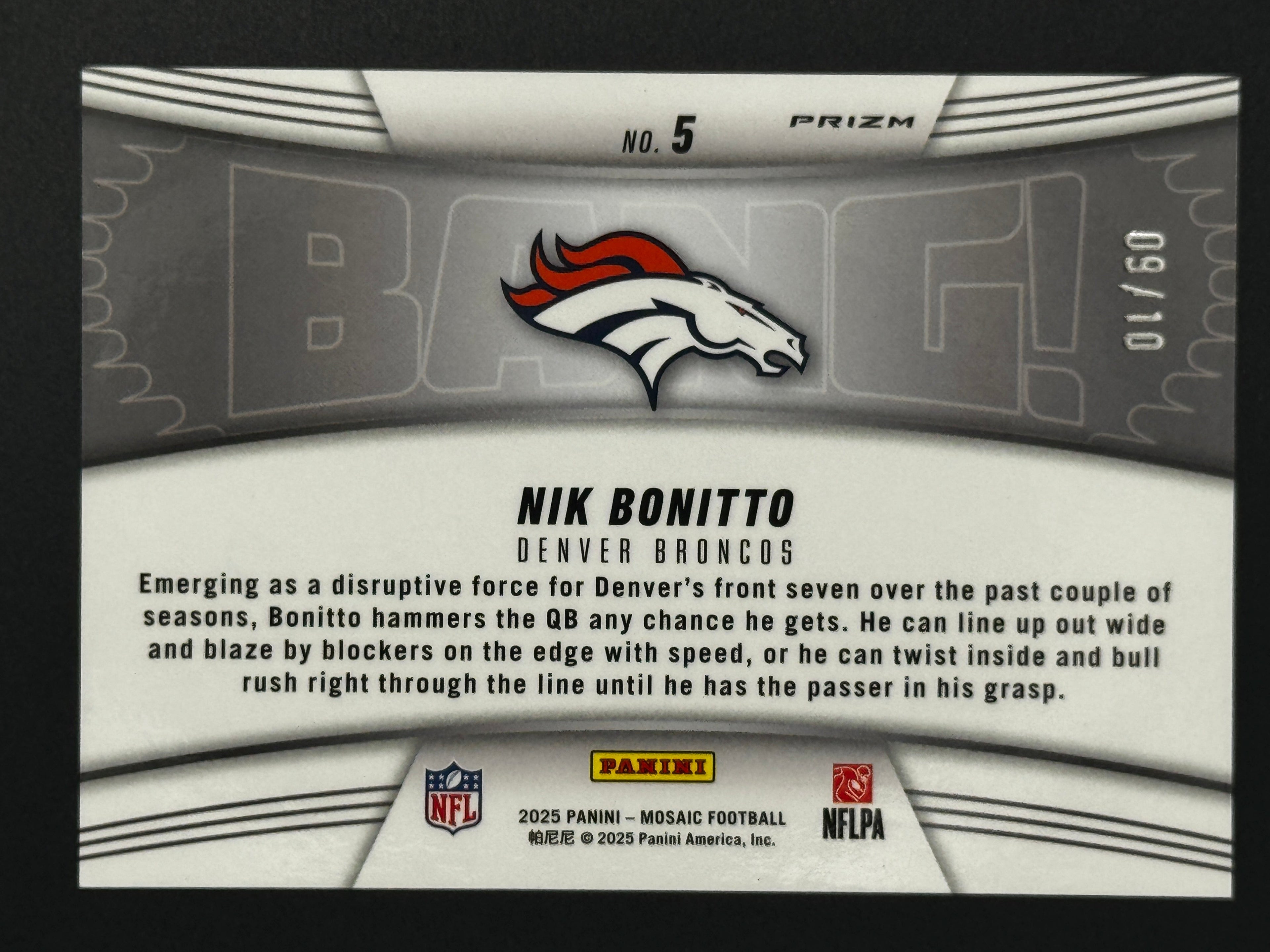2025 Panini Mosaic BANG! #5 Nik Bonitto – Complete 9-Card Parallel Rainbow Set