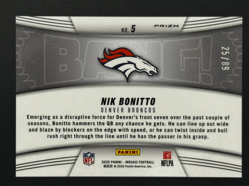 2025 Panini Mosaic BANG! #5 Nik Bonitto – Complete 9-Card Parallel Rainbow Set