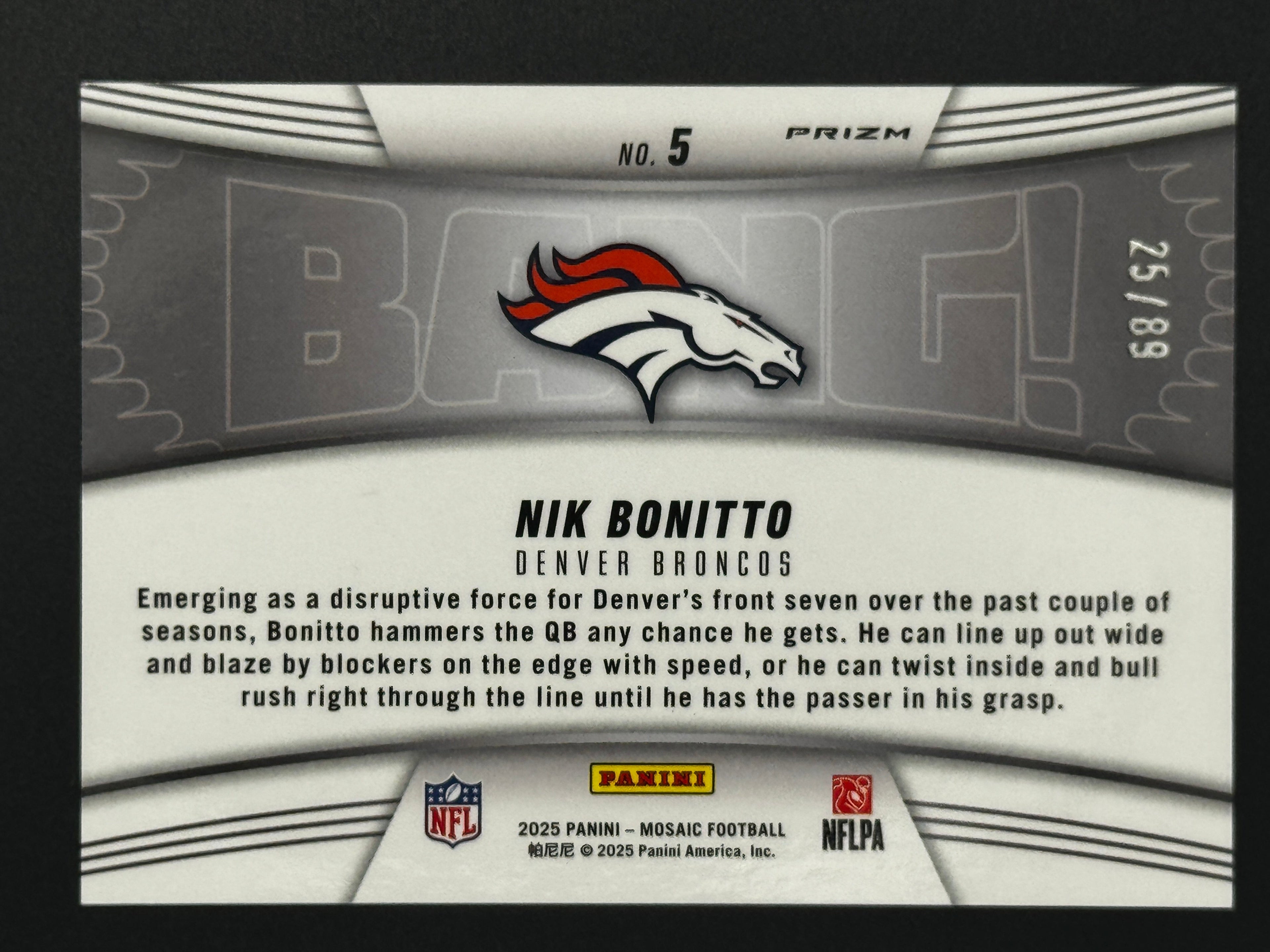 2025 Panini Mosaic BANG! #5 Nik Bonitto – Complete 9-Card Parallel Rainbow Set