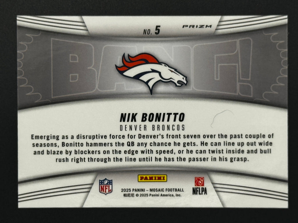 2025 Panini Mosaic BANG! #5 Nik Bonitto – Complete 9-Card Parallel Rainbow Set