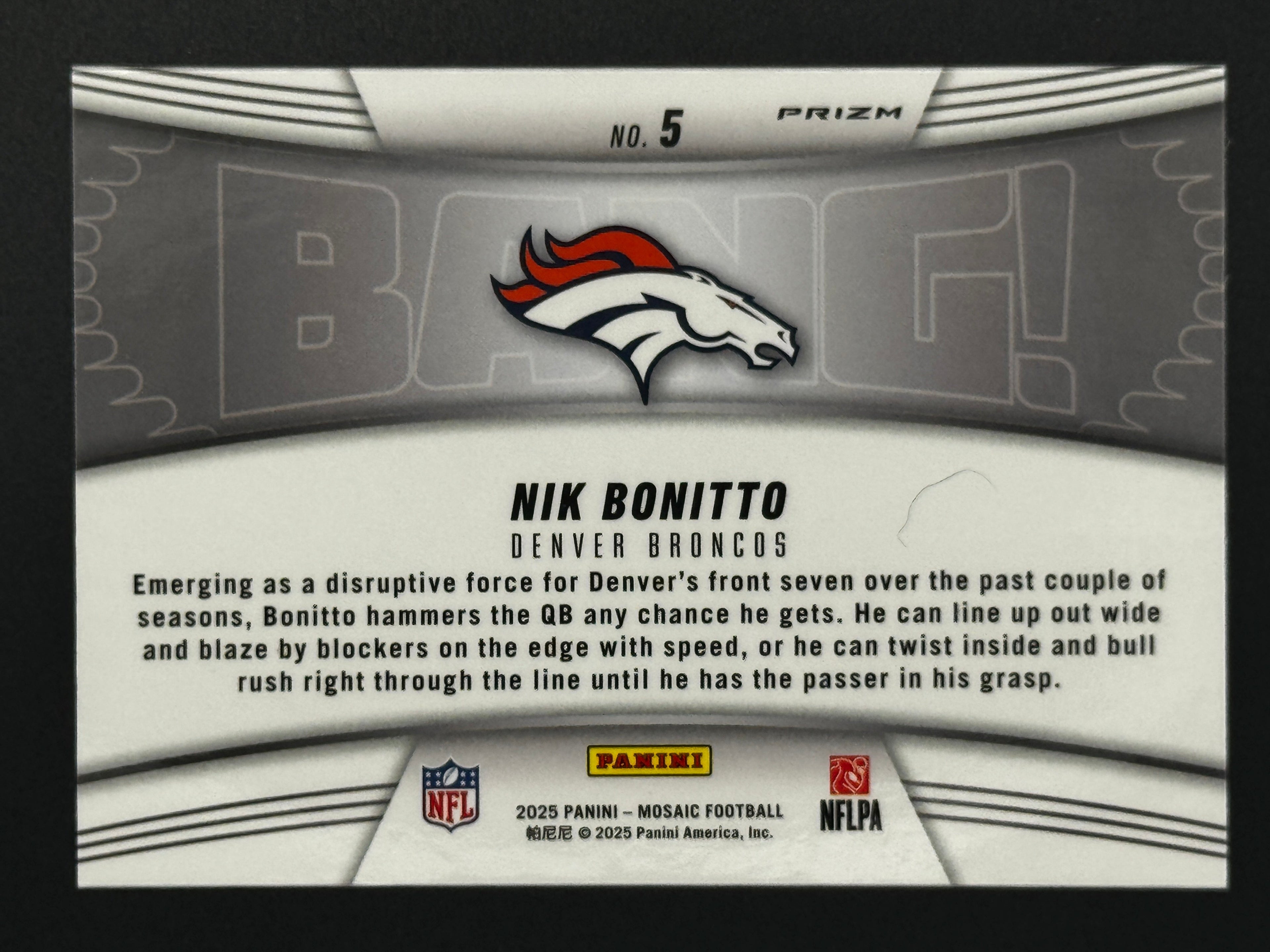 2025 Panini Mosaic BANG! #5 Nik Bonitto – Complete 9-Card Parallel Rainbow Set