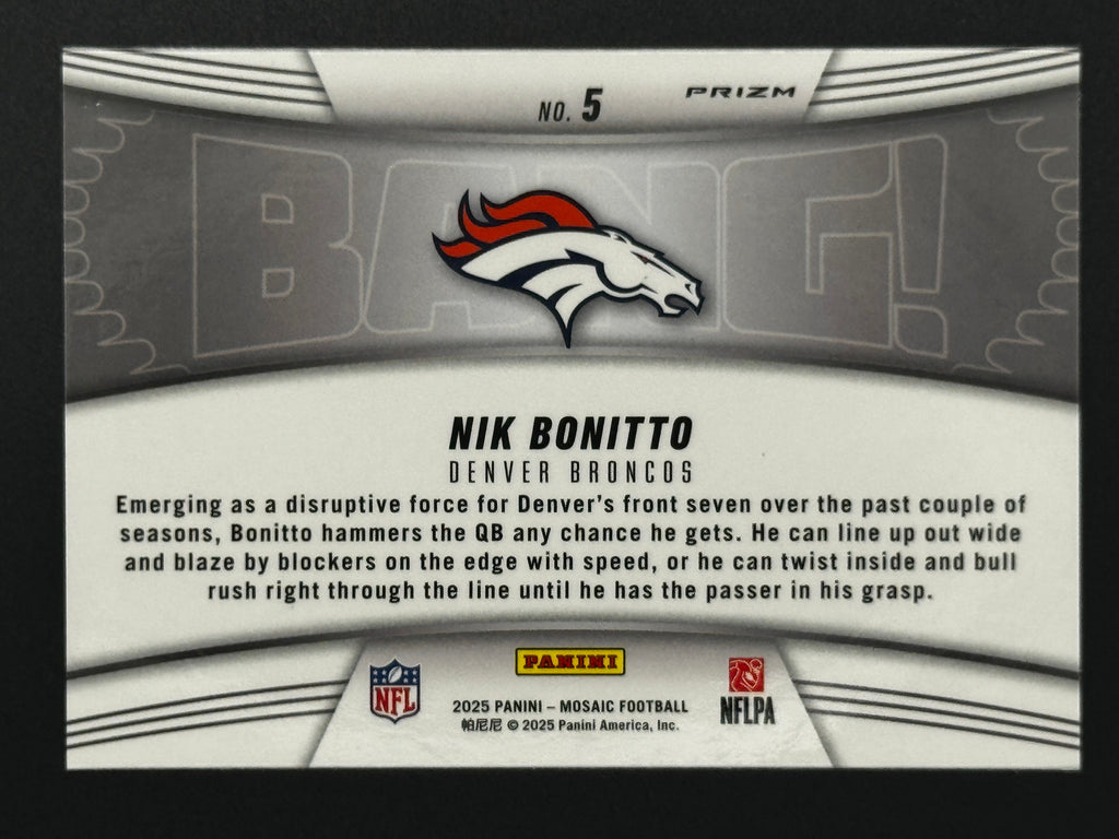 2025 Panini Mosaic BANG! #5 Nik Bonitto – Complete 9-Card Parallel Rainbow Set