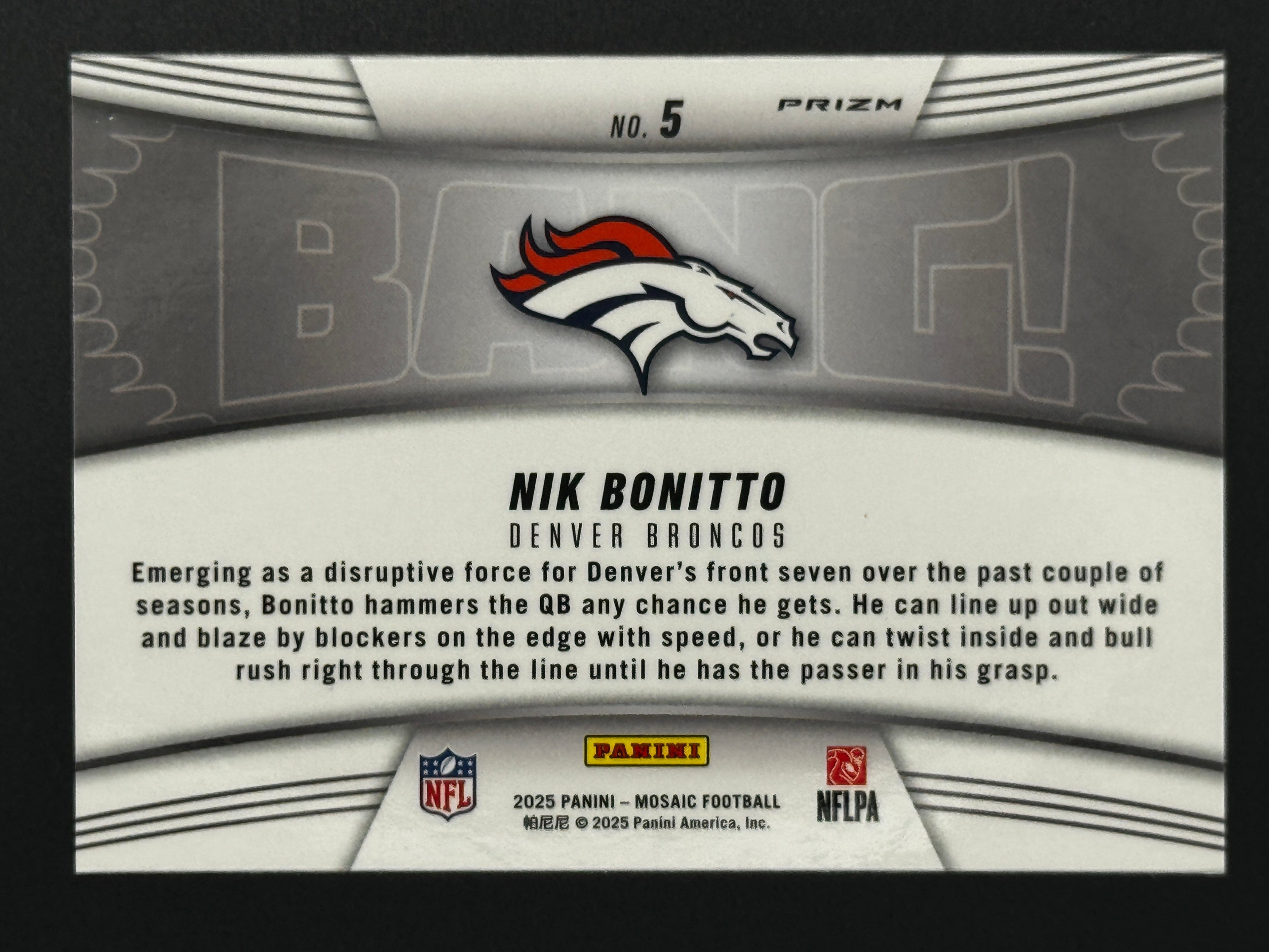 2025 Panini Mosaic BANG! #5 Nik Bonitto – Complete 9-Card Parallel Rainbow Set