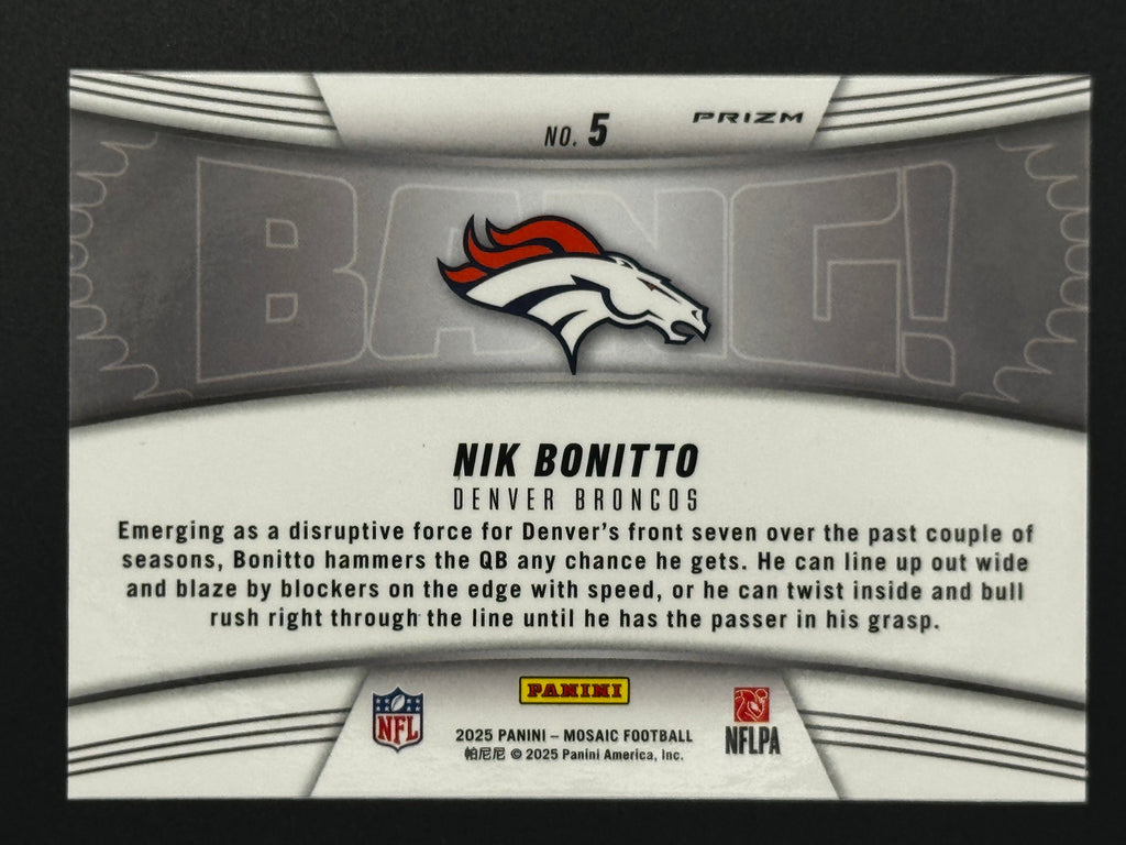 2025 Panini Mosaic BANG! #5 Nik Bonitto – Complete 9-Card Parallel Rainbow Set