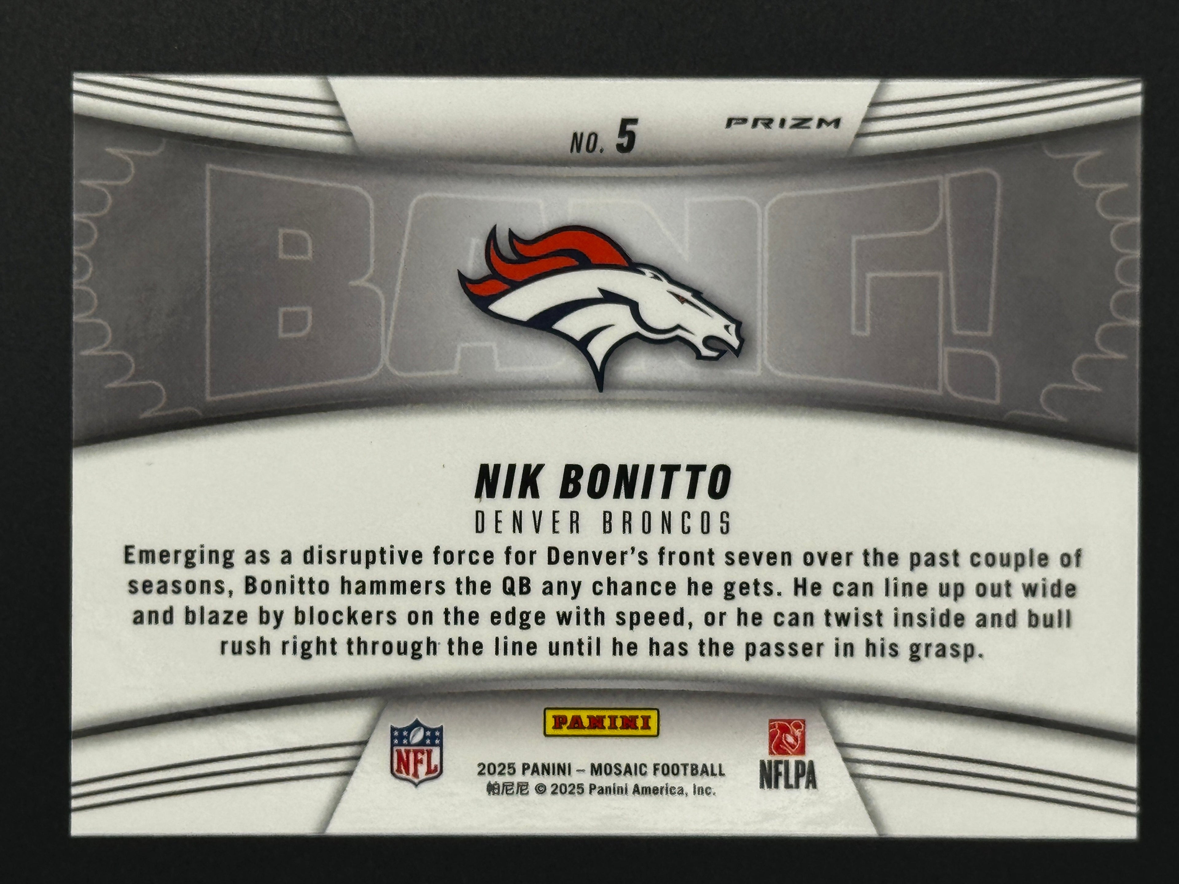 2025 Panini Mosaic BANG! #5 Nik Bonitto – Complete 9-Card Parallel Rainbow Set