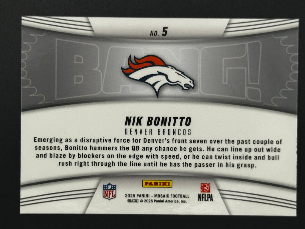 2025 Panini Mosaic BANG! #5 Nik Bonitto – Complete 9-Card Parallel Rainbow Set