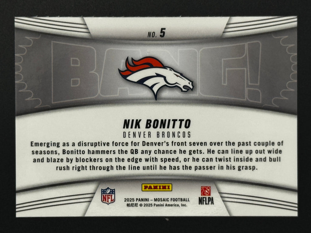 2025 Panini Mosaic BANG! #5 Nik Bonitto – Complete 9-Card Parallel Rainbow Set