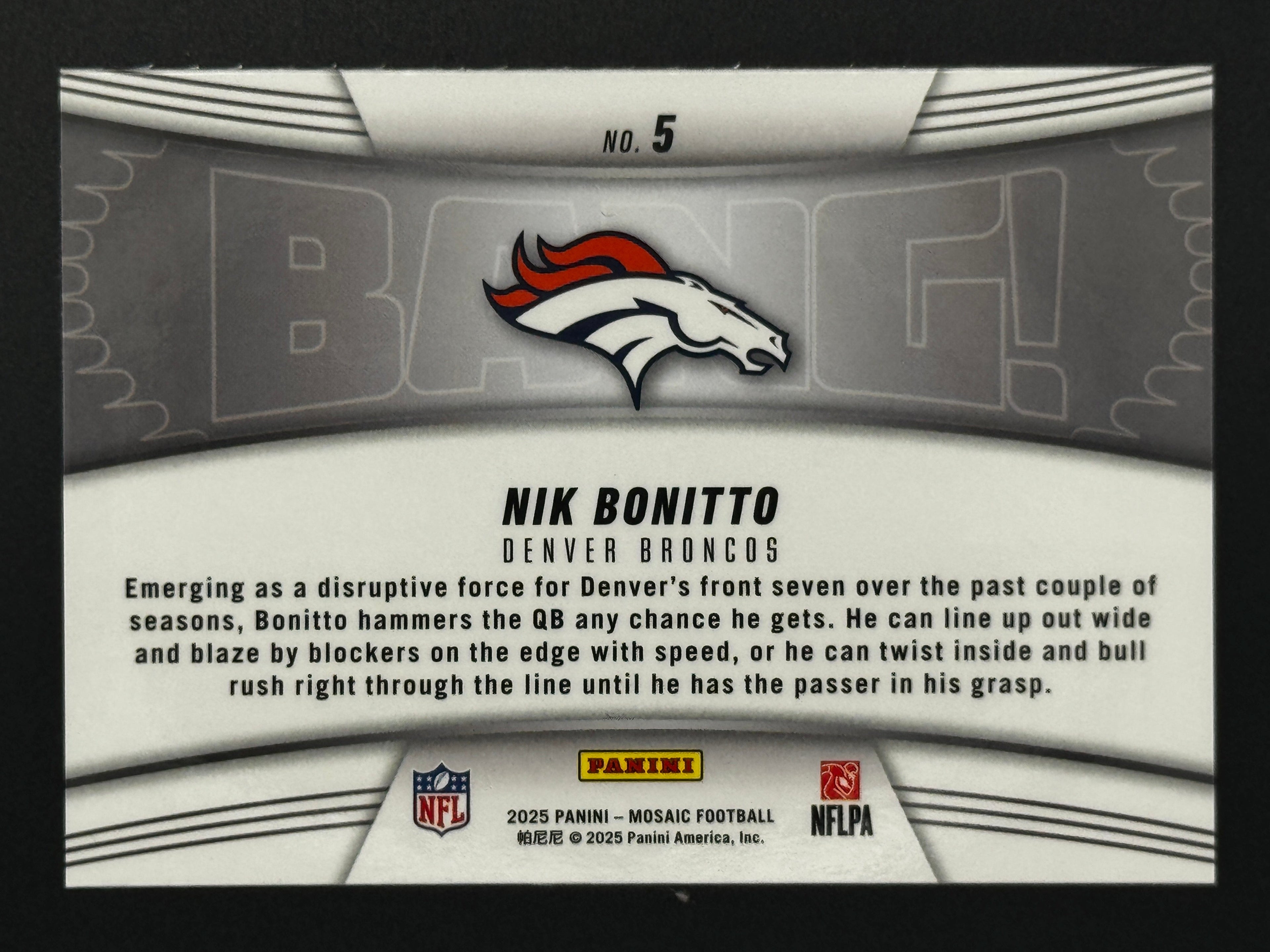 2025 Panini Mosaic BANG! #5 Nik Bonitto – Complete 9-Card Parallel Rainbow Set