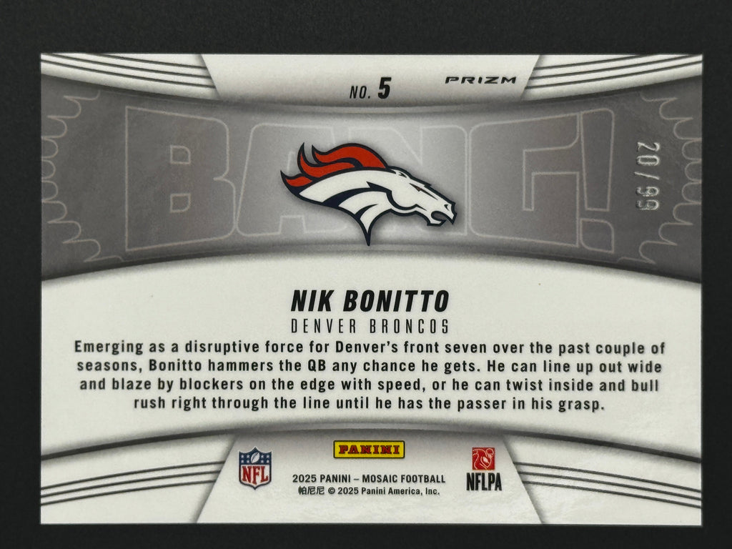 2025 Panini Mosaic BANG! #5 Nik Bonitto – Complete 9-Card Parallel Rainbow Set