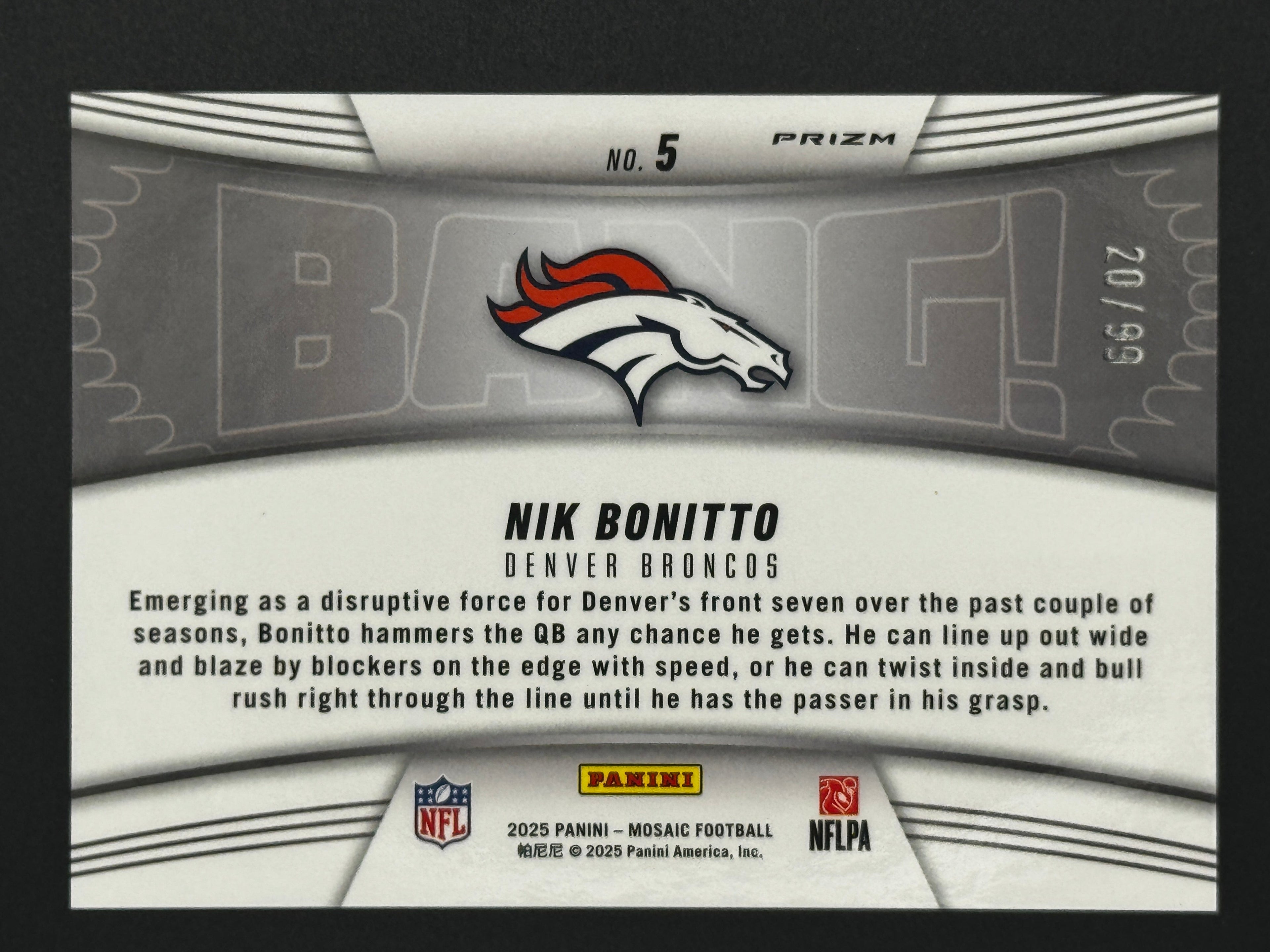 2025 Panini Mosaic BANG! #5 Nik Bonitto – Complete 9-Card Parallel Rainbow Set