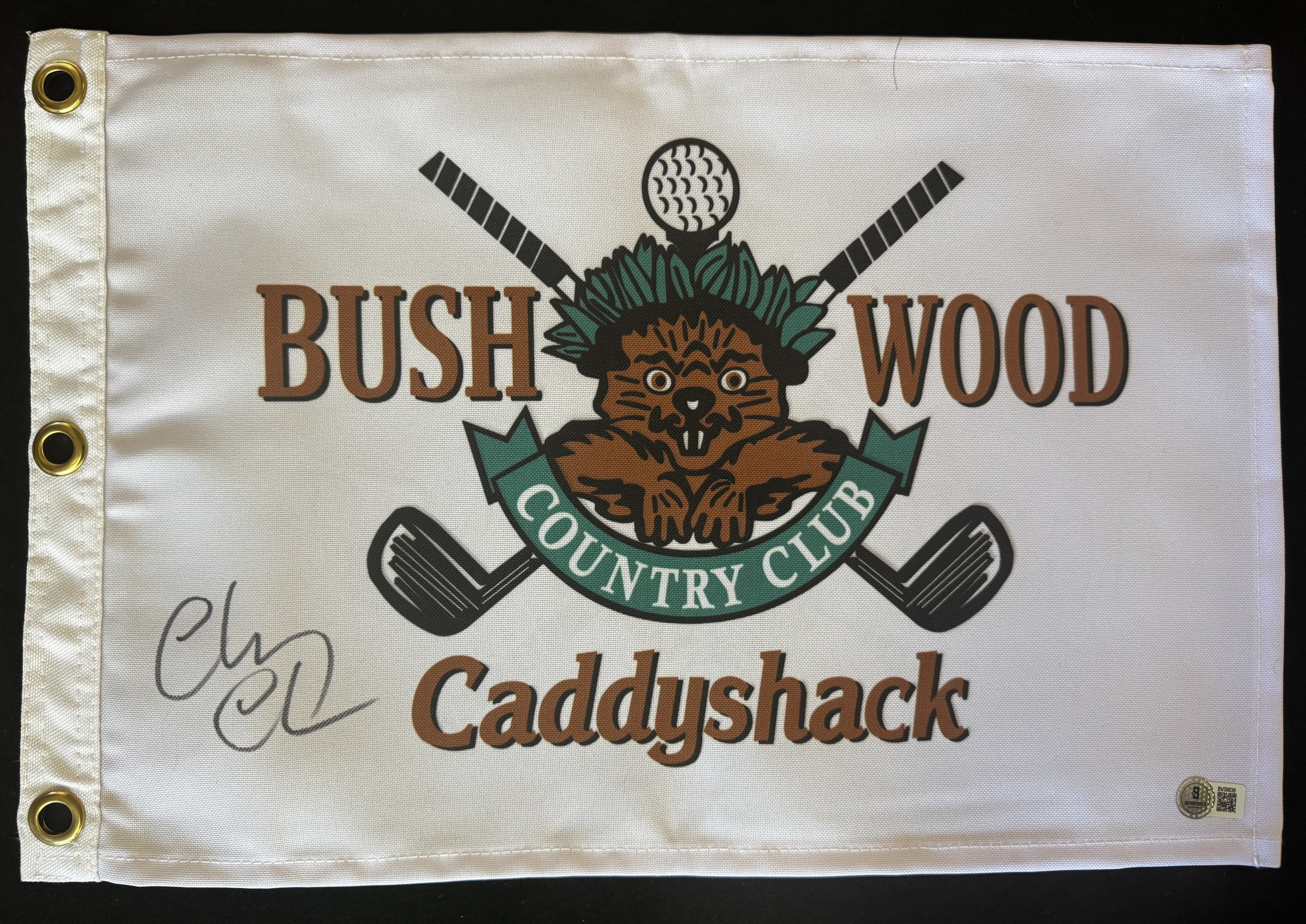 Chevy Chase Autographed Bush Wood Flag from Caddyshack