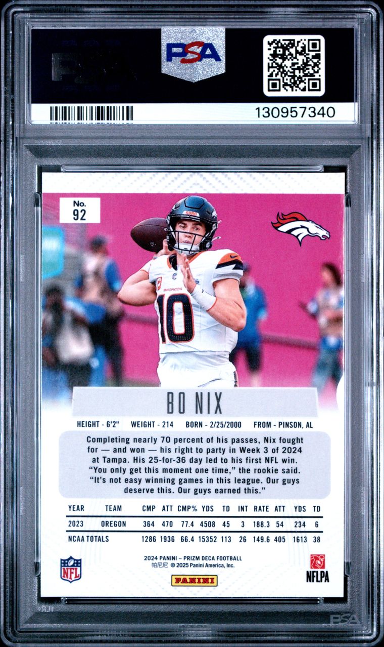 2024 PANINI PRIZM DECA #92 BO NIX ROOKIE RC PSA 7