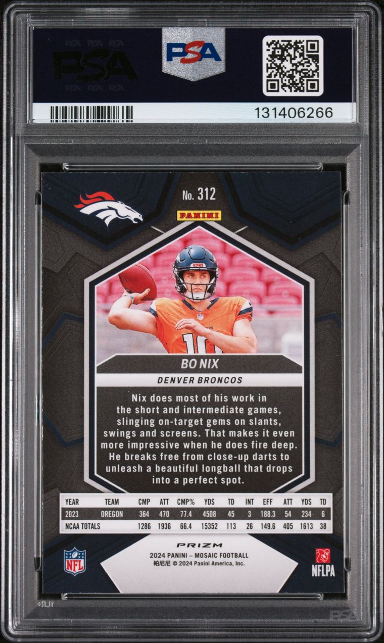 2024 PANINI MOSAIC SILVER #312 BO NIX ROOKIE RC PSA 8