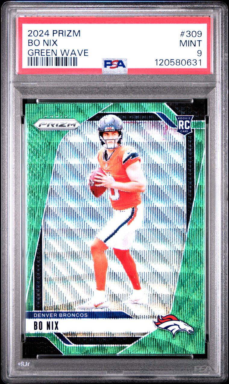 2024 PANINI PRIZM GREEN WAVE #309 BO NIX ROOKIE RC PSA 9