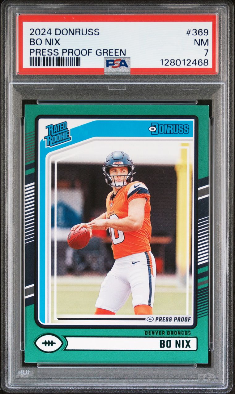 2024 PANINI DONRUSS PRESS PROOF GREEN #369 BO NIX ROOKIE RC PSA 7