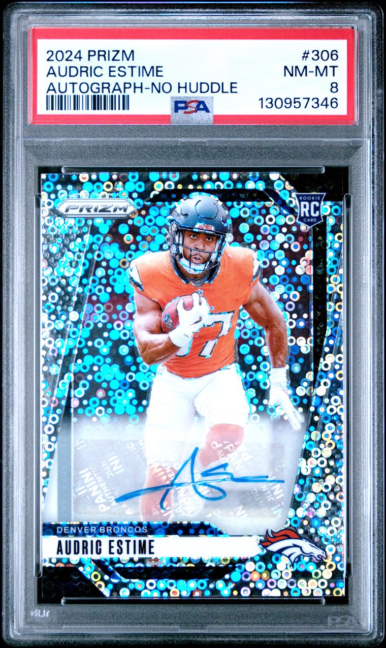 2024 PANINI PRIZM AUTOGRAPH NO HUDDLE #306 AUDRIC ESTIME ROOKIE RC AUTO PSA 8