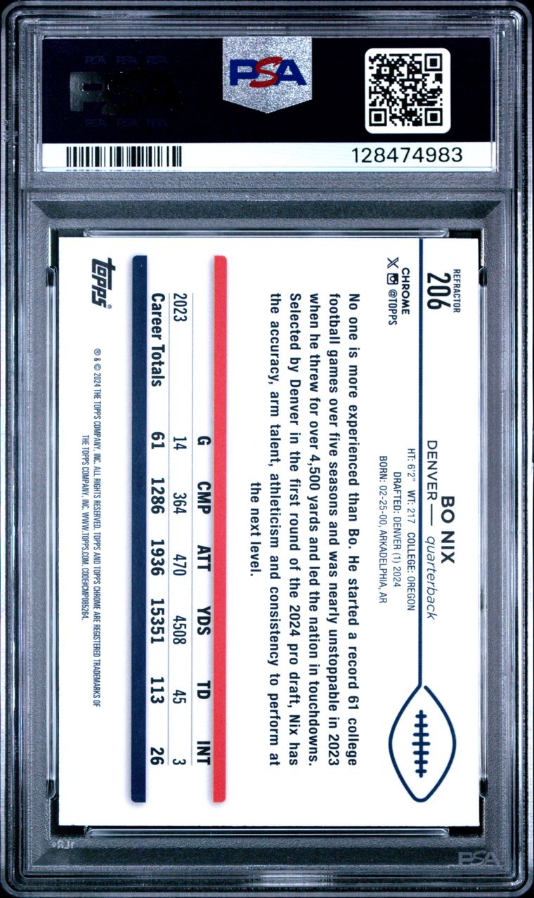 2024 TOPPS CHROME REFRACTOR #206 BO NIX ROOKIE RC PSA 8