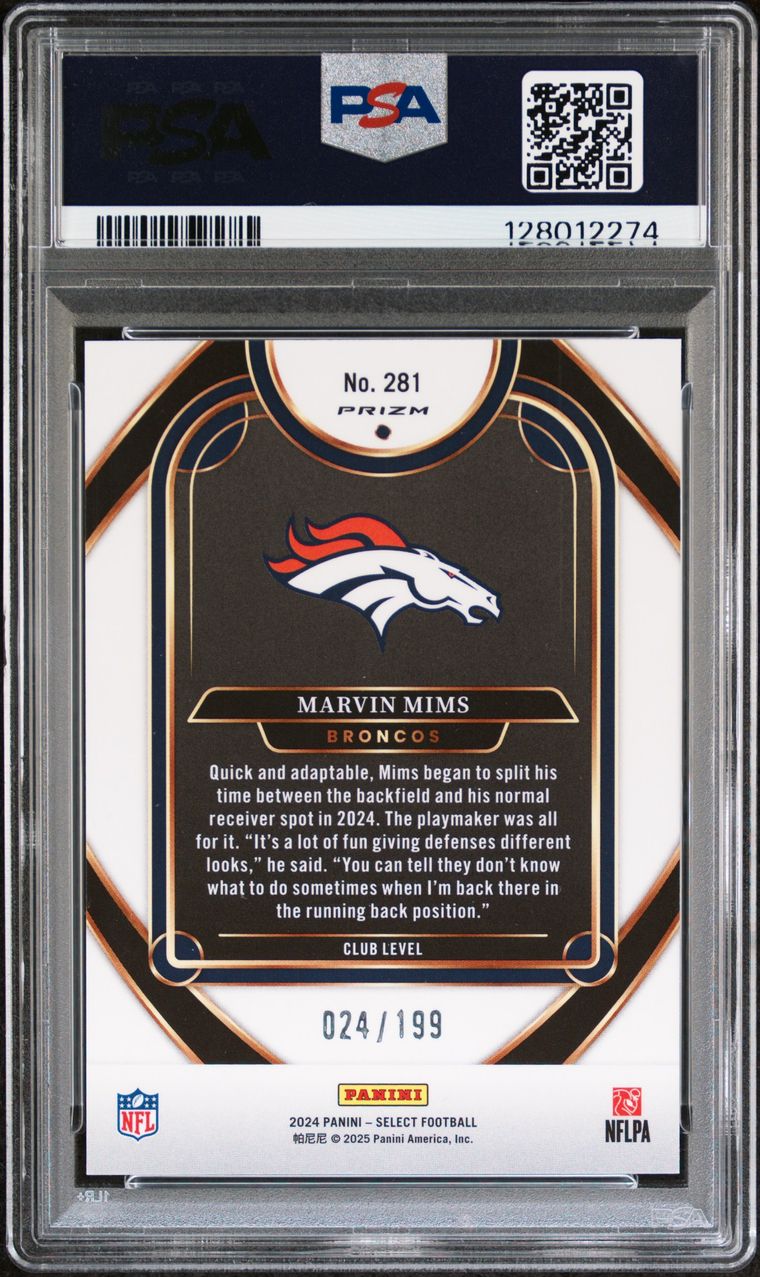 2024 PANINI SELECT WHITE SHOCK #281 MARVIN MIMS #24/199 PSA 9