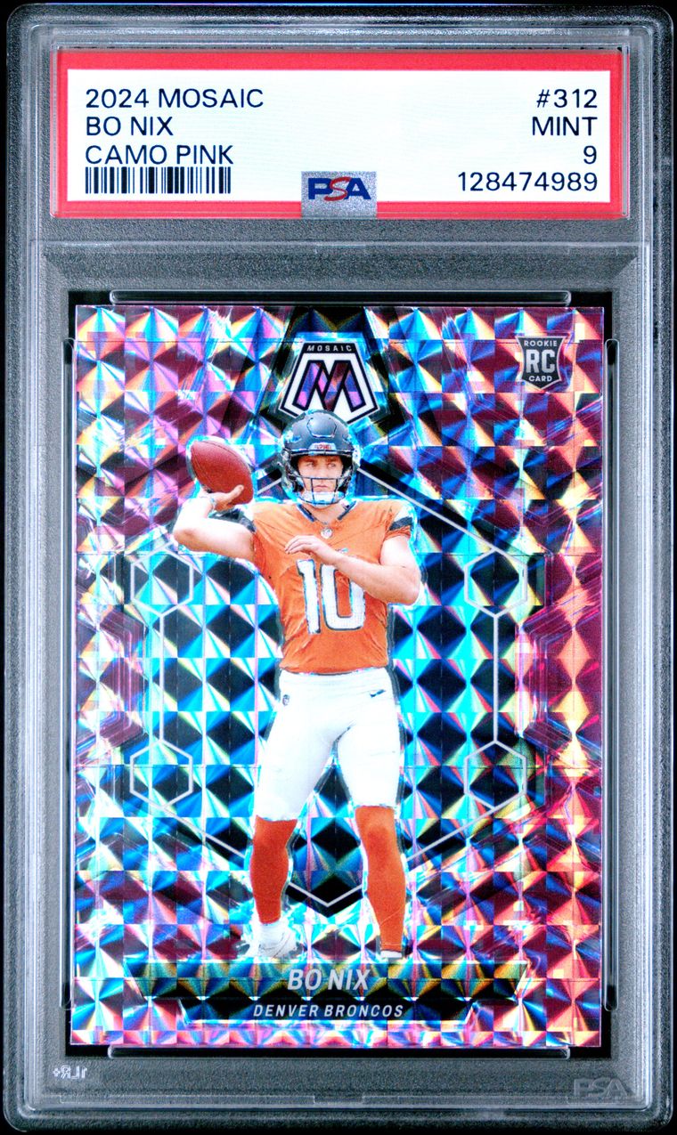 2024 Panini Mosaic Camo Pink #312 Bo Nix Rookie RC PSA 9