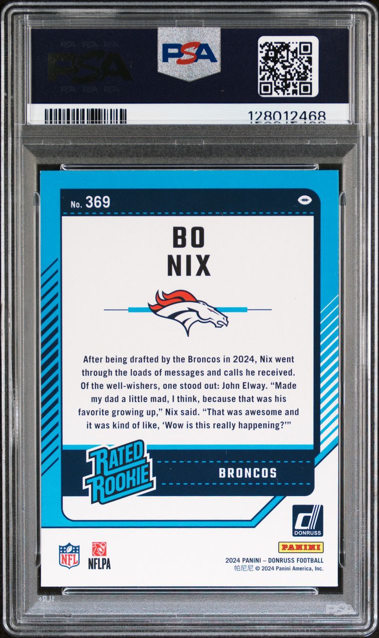 2024 PANINI DONRUSS PRESS PROOF GREEN #369 BO NIX ROOKIE RC PSA 7