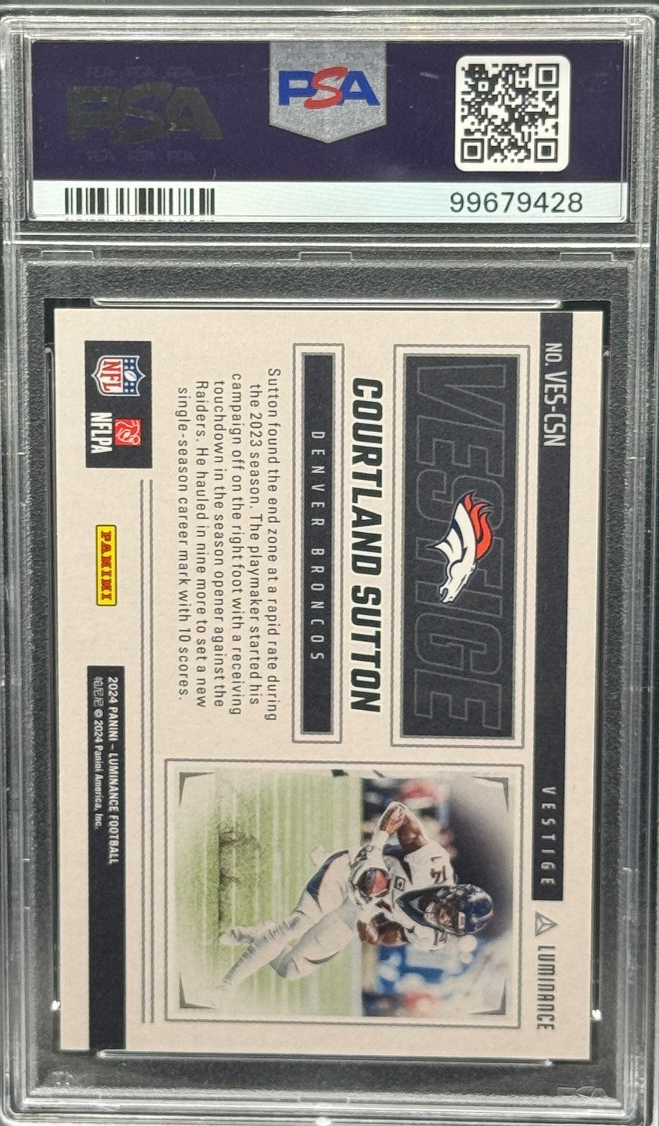 2024 Panini Luminance #VESCSN Courtland Sutton Vestige PSA 10